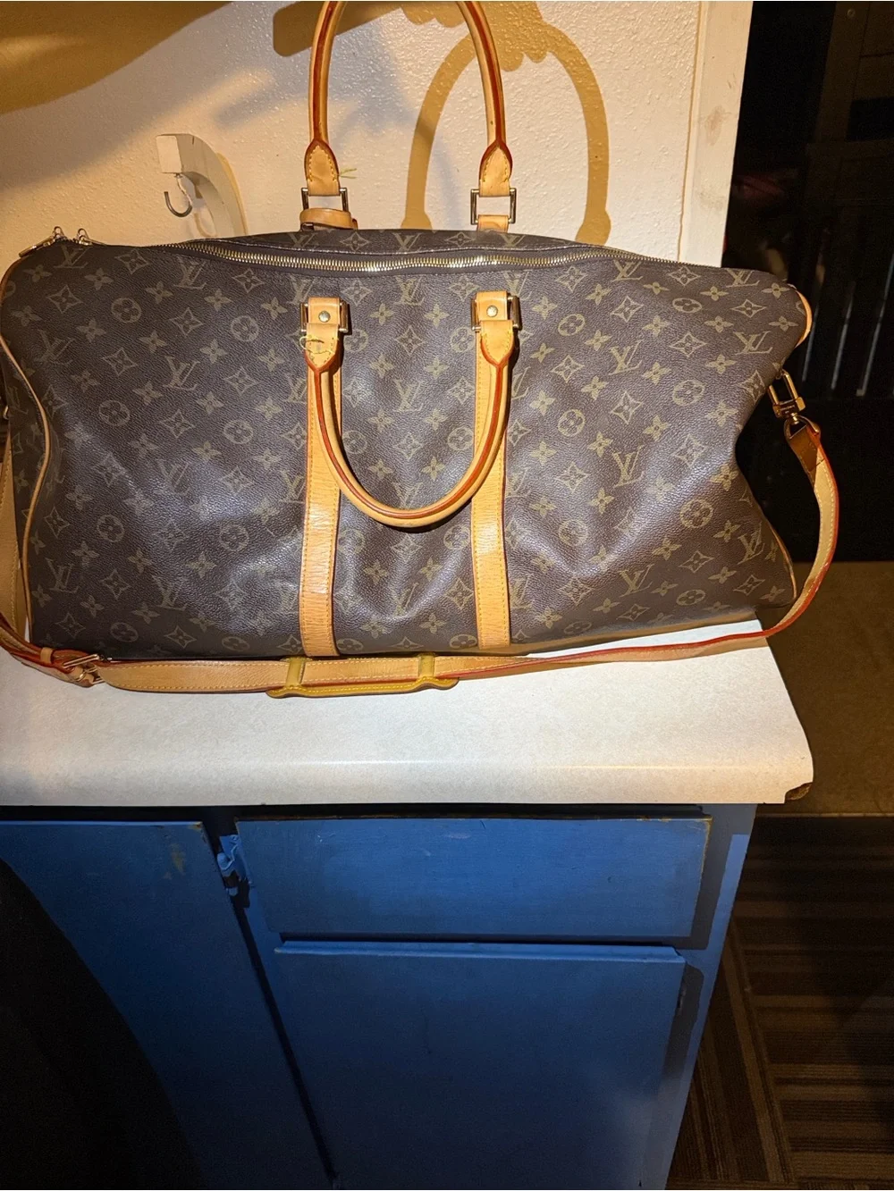 Louis Vuitton Monogram Canvas Brown Tan Travel Duffel Bag